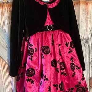 🍁 Sale 2x$20 Girls hot pink and black flowered dress size 6